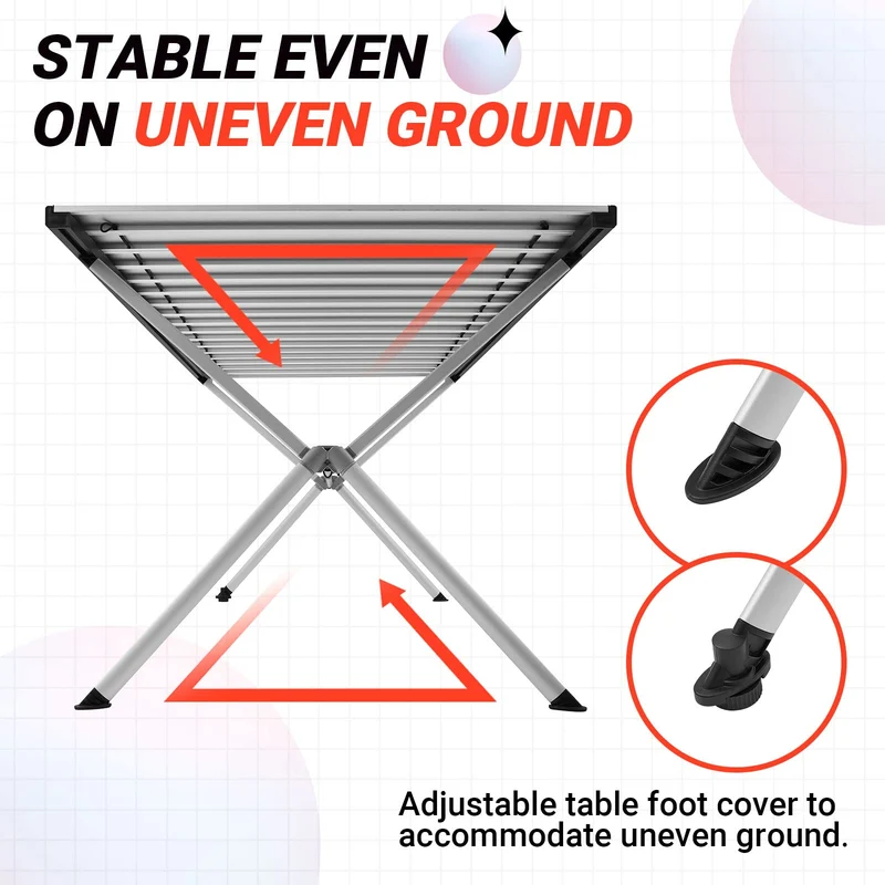 KingCamp AluVenture Aluminum Camping Table, Heavy Duty Roll Top Folding Camp Table with Adjustable Feet & Carry Bag