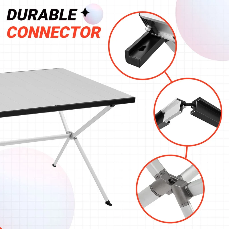 KingCamp AluVenture Aluminum Camping Table, Heavy Duty Roll Top Folding Camp Table with Adjustable Feet & Carry Bag