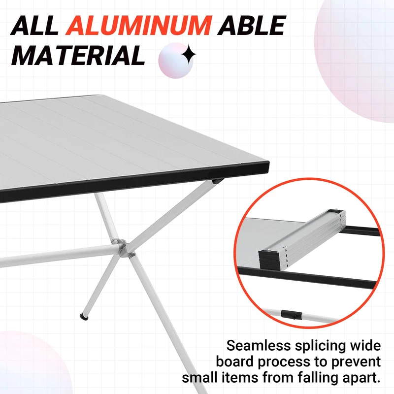 KingCamp AluVenture Aluminum Camping Table, Heavy Duty Roll Top Folding Camp Table with Adjustable Feet & Carry Bag