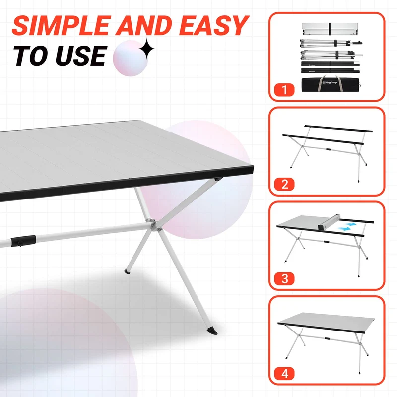KingCamp AluVenture Aluminum Camping Table, Heavy Duty Roll Top Folding Camp Table with Adjustable Feet & Carry Bag