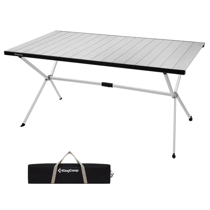 KingCamp AluVenture Aluminum Camping Table, Heavy Duty Roll Top Folding Camp Table with Adjustable Feet & Carry Bag