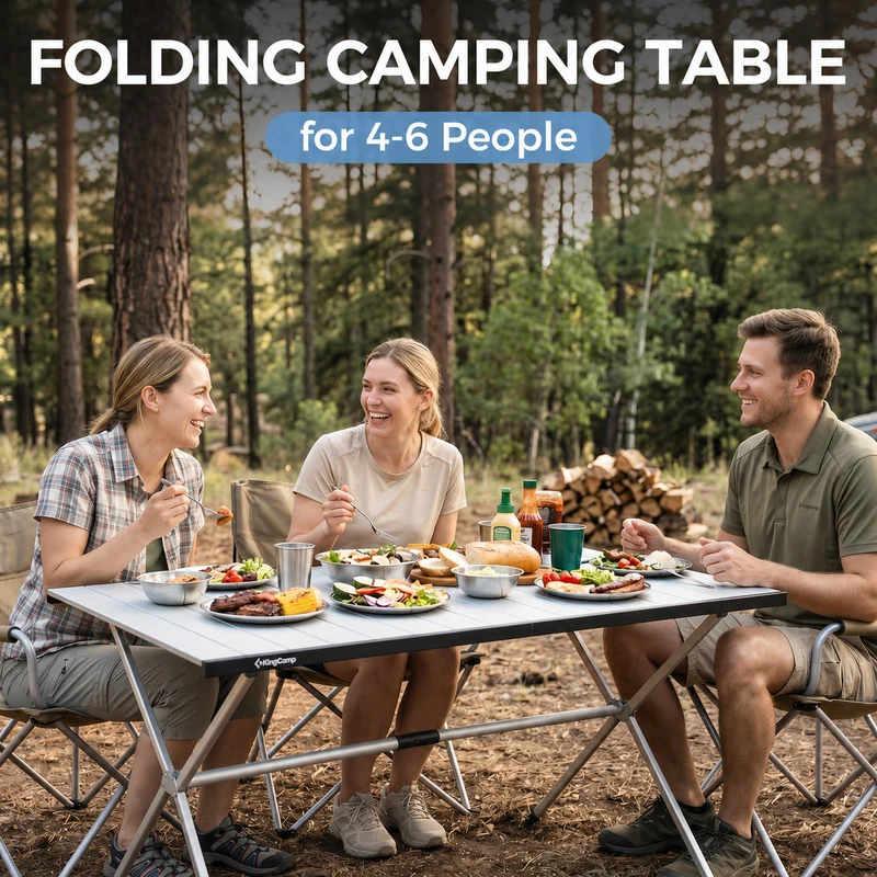 KingCamp AluVenture Aluminum Camping Table, Heavy Duty Roll Top Folding Camp Table with Adjustable Feet & Carry Bag