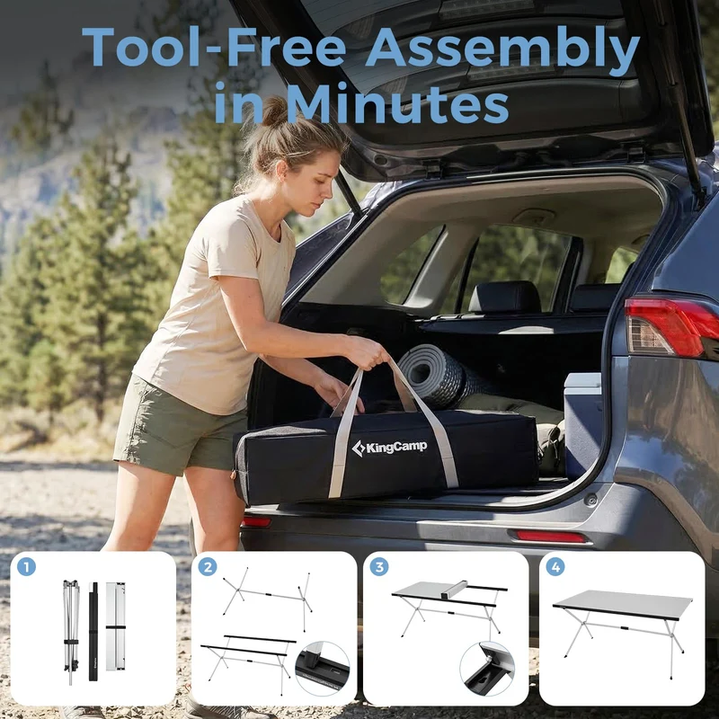 KingCamp AluVenture Aluminum Camping Table, Heavy Duty Roll Top Folding Camp Table with Adjustable Feet & Carry Bag