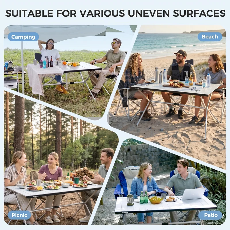 KingCamp AluVenture Aluminum Camping Table, Heavy Duty Roll Top Folding Camp Table with Adjustable Feet & Carry Bag