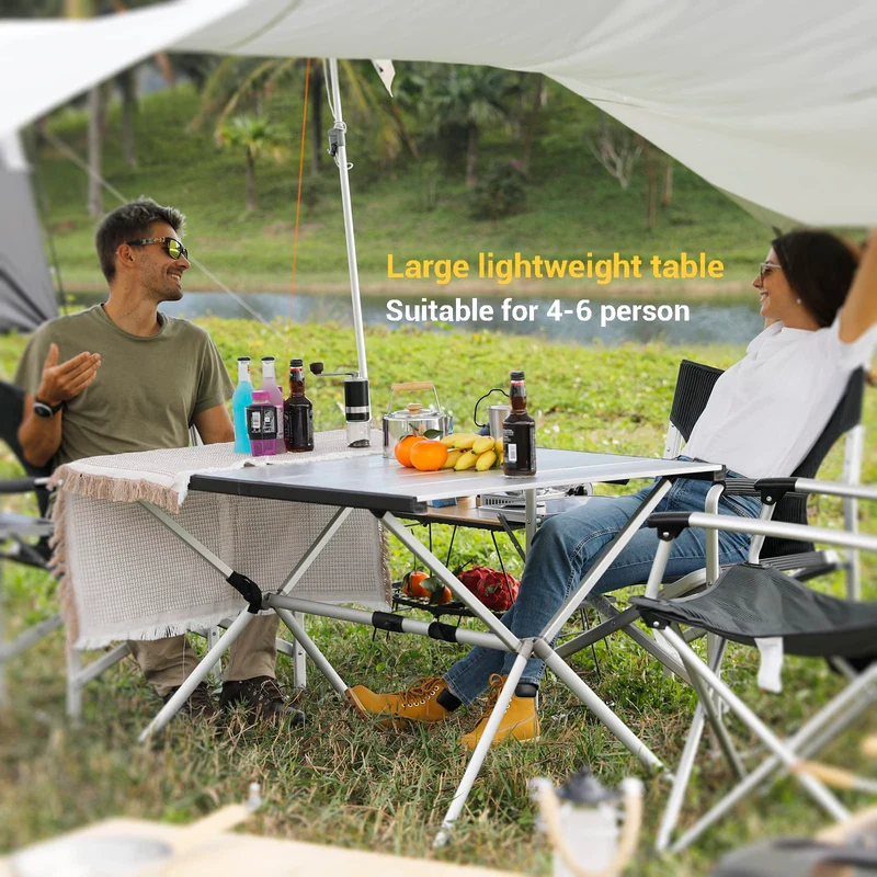 KingCamp AluVenture Aluminum Camping Table, Heavy Duty Roll Top Folding Camp Table with Adjustable Feet & Carry Bag