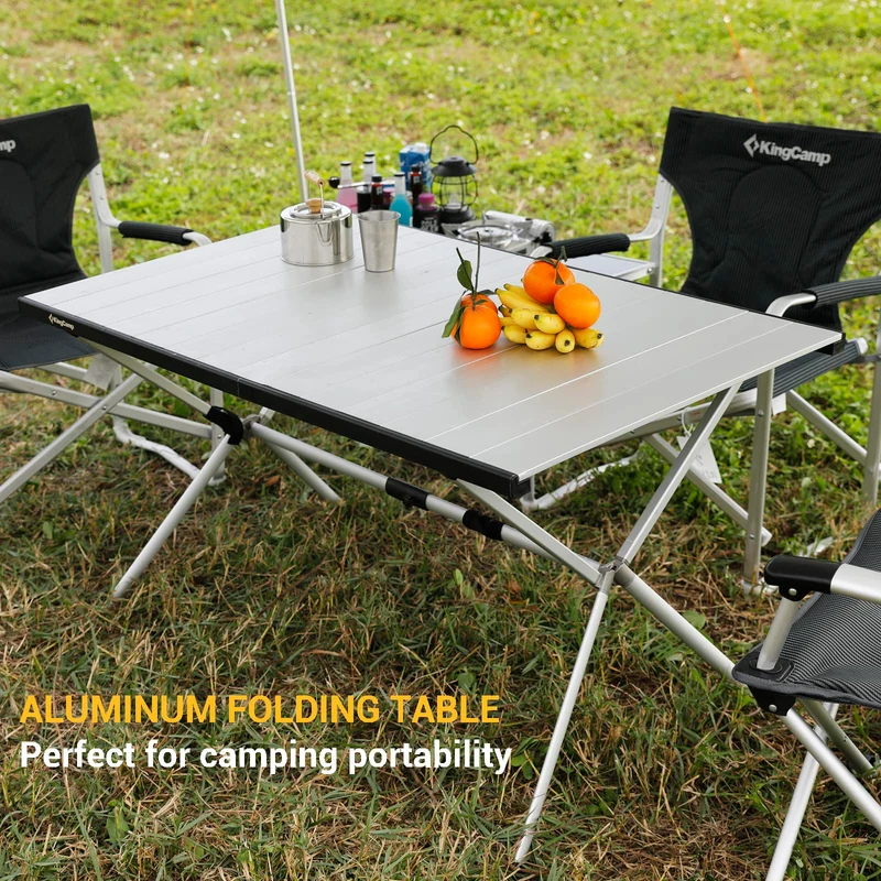 KingCamp AluVenture Aluminum Camping Table, Heavy Duty Roll Top Folding Camp Table with Adjustable Feet & Carry Bag