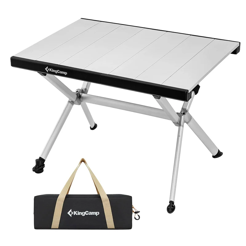KingCamp AluVenture Aluminum Camping Table, Heavy Duty Roll Top Folding Camp Table with Adjustable Feet & Carry Bag