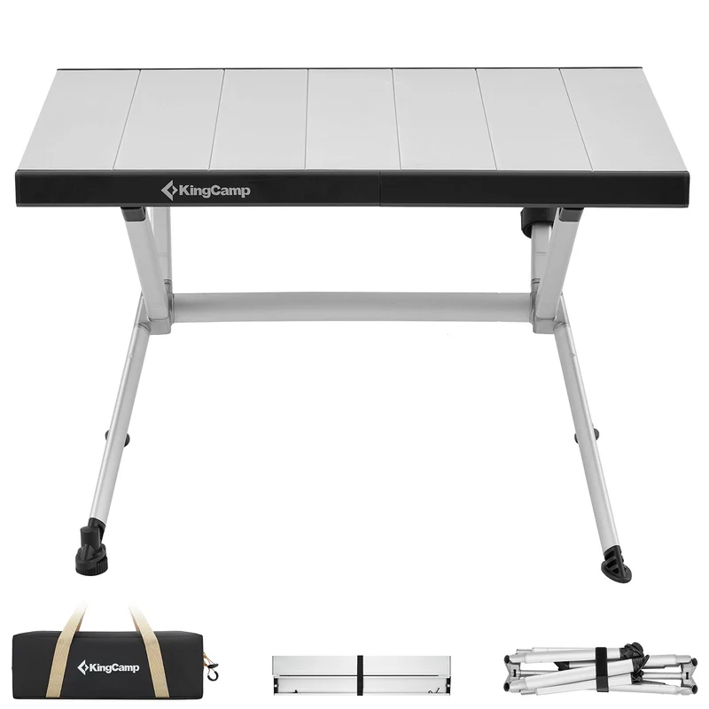KingCamp AluVenture Aluminum Camping Table, Heavy Duty Roll Top Folding Camp Table with Adjustable Feet & Carry Bag