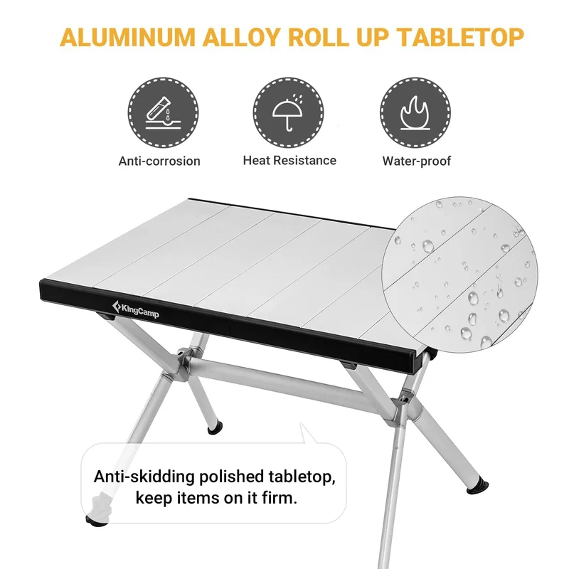 KingCamp AluVenture Aluminum Camping Table, Heavy Duty Roll Top Folding Camp Table with Adjustable Feet & Carry Bag