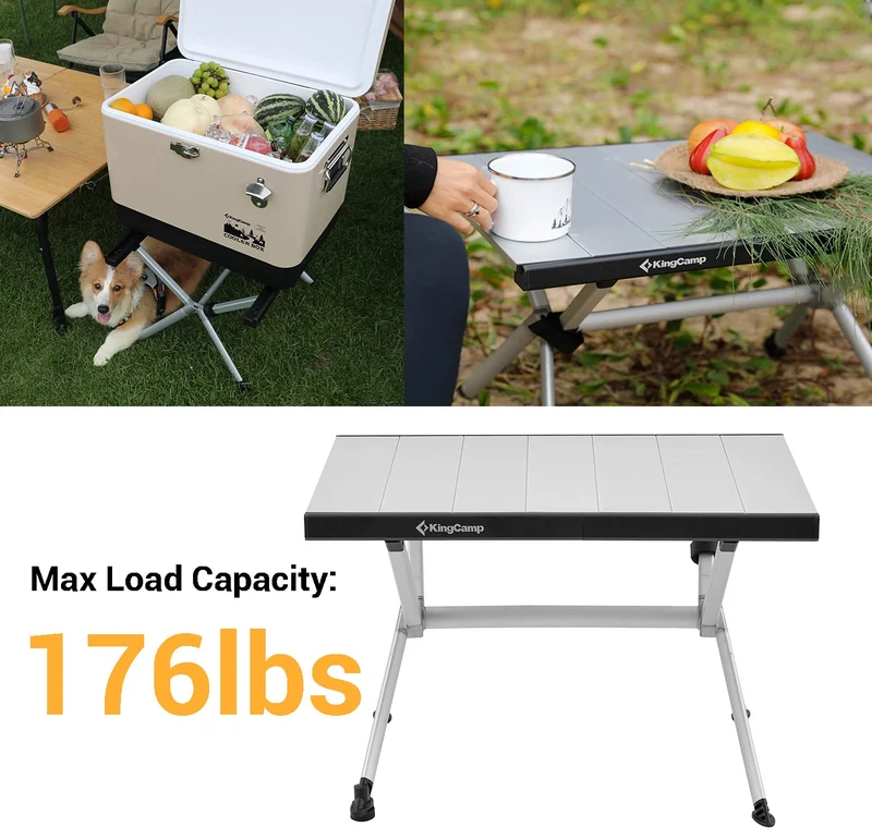 KingCamp AluVenture Aluminum Camping Table, Heavy Duty Roll Top Folding Camp Table with Adjustable Feet & Carry Bag