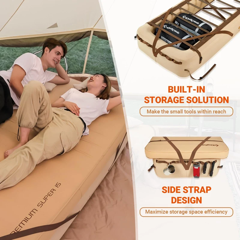 KingCamp OAK P10 Inflatable Camp Bed Base | 9.8" High Camping Cot with TPU Air Chambers & Fiberglass Support, 265lb Capacity