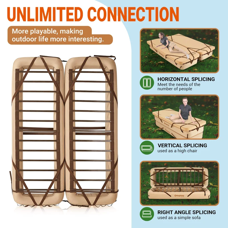 KingCamp OAK P10 Inflatable Camp Bed Base | 9.8" High Camping Cot with TPU Air Chambers & Fiberglass Support, 265lb Capacity