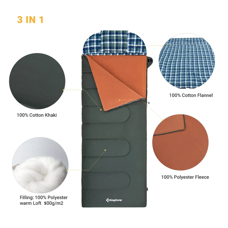 KingCamp FOREST PLUS 500 3 in 1 Flannel Sleeping Bag