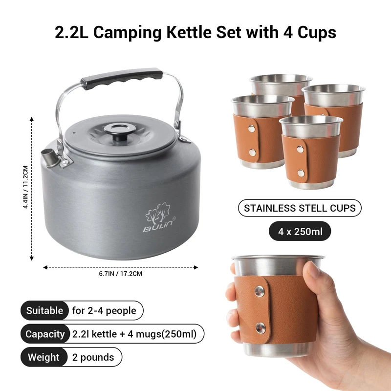 BULIN Camping Kettle Set with 4 Cups