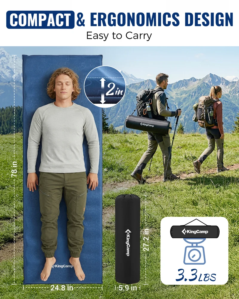 KingCamp PARADOX 5 Self-Inflating Sleeping Pad | R-Value 4.2, Rollover Prevention Camping Mattress