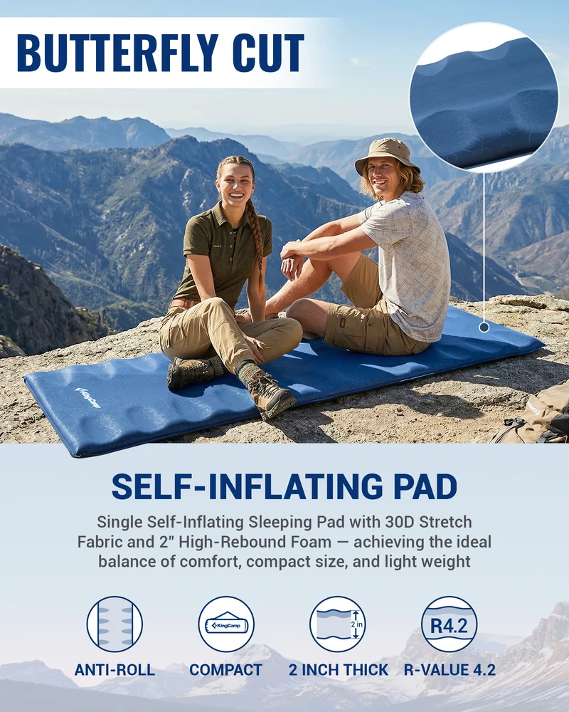 KingCamp PARADOX 5 Self-Inflating Sleeping Pad | R-Value 4.2, Rollover Prevention Camping Mattress