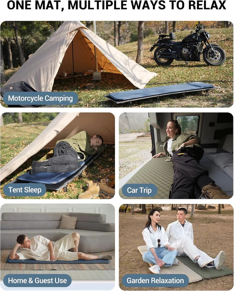 KingCamp Classic Light Self-Inflating Sleeping Pad – 2in Thick, Built-in Pillow, Compact for Backpacking & Camping