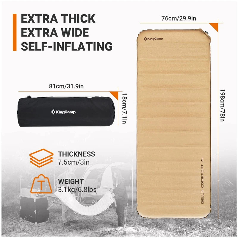 KingCamp 3-Inch Self-Inflating Foam Camping Mat