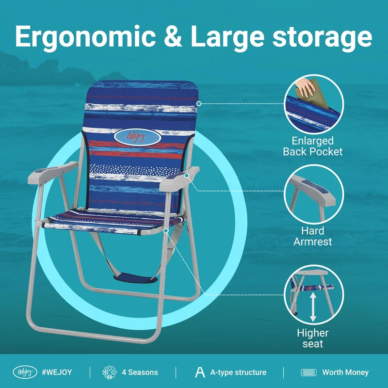 WEJOY AQUAL B10 Folding Beach Chair | Lightweight Outdoor Lawn Chair with High Back, 300lb Capacity