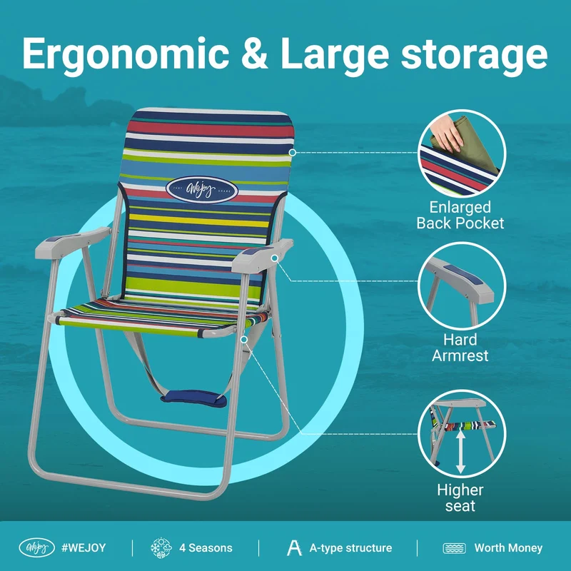 WEJOY AQUAL B10 Folding Beach Chair | Lightweight Outdoor Lawn Chair with High Back, 300lb Capacity