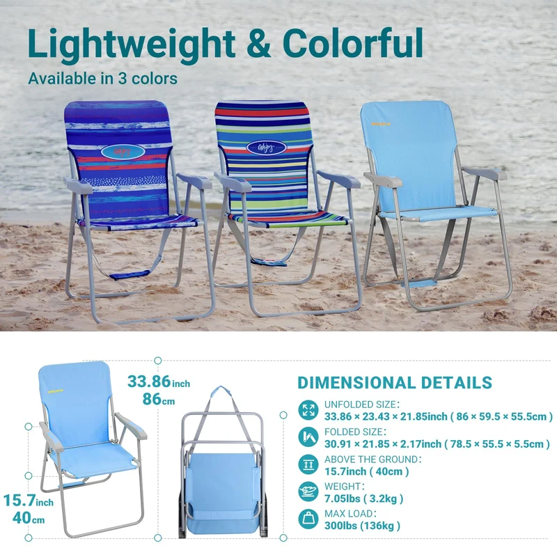 WEJOY AQUAL B10 Folding Beach Chair | Lightweight Outdoor Lawn Chair with High Back, 300lb Capacity