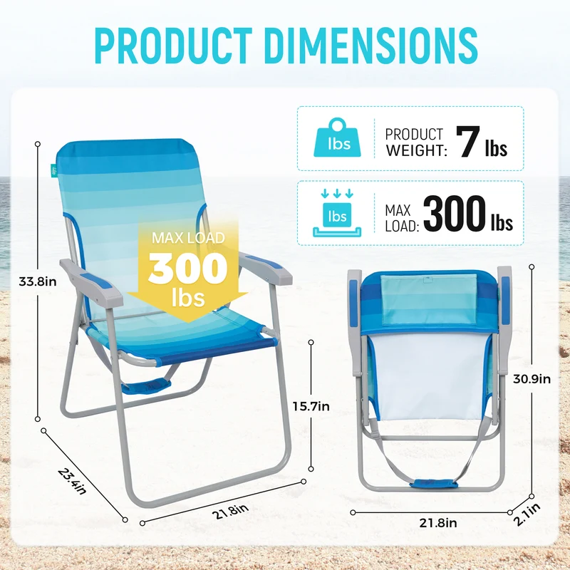 WEJOY AQUAL B10 Folding Beach Chair | Lightweight Outdoor Lawn Chair with High Back, 300lb Capacity