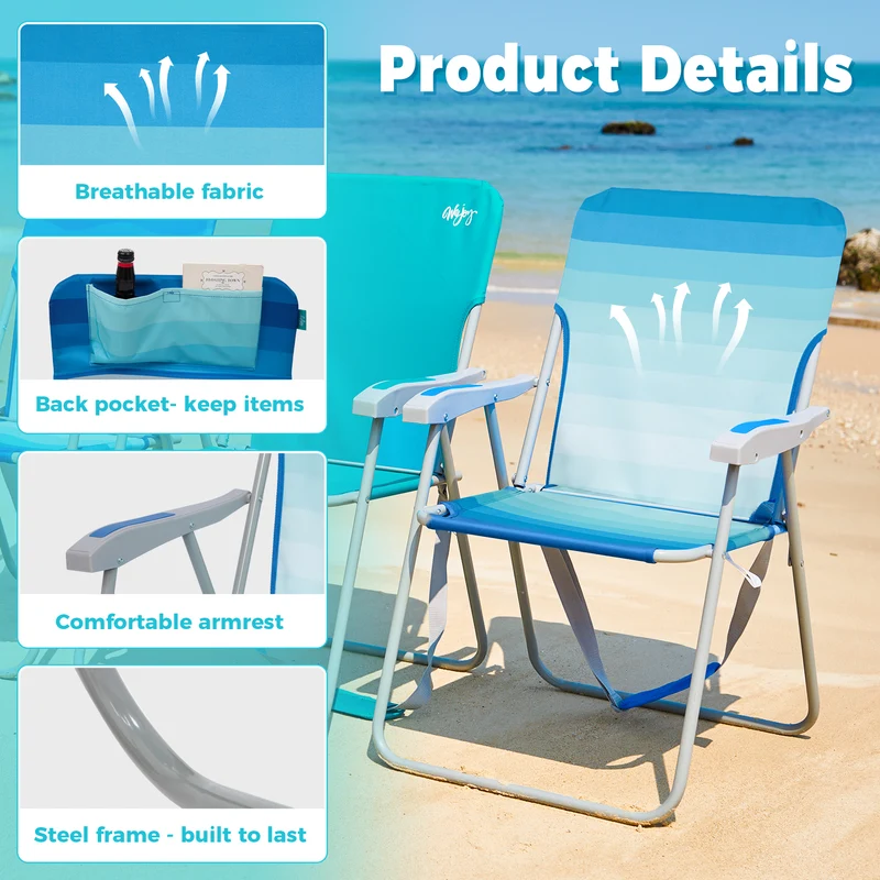 WEJOY AQUAL B10 Folding Beach Chair | Lightweight Outdoor Lawn Chair with High Back, 300lb Capacity
