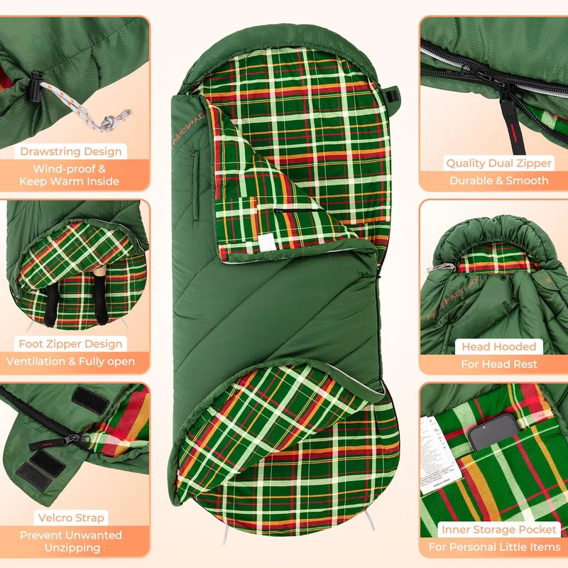 KingCamp FREESPACE 300 Wearable Sleeping Bag – Waterproof, Extra Wide Flannel Camping Sleeping Bag
