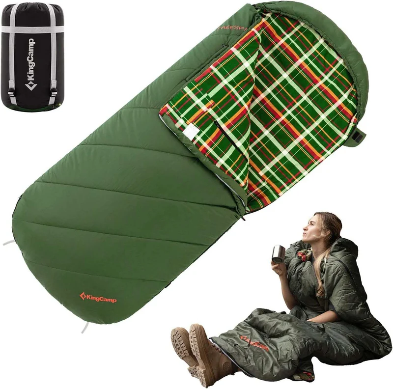 KingCamp FREESPACE 300 Wearable Sleeping Bag – Waterproof, Extra Wide Flannel Camping Sleeping Bag