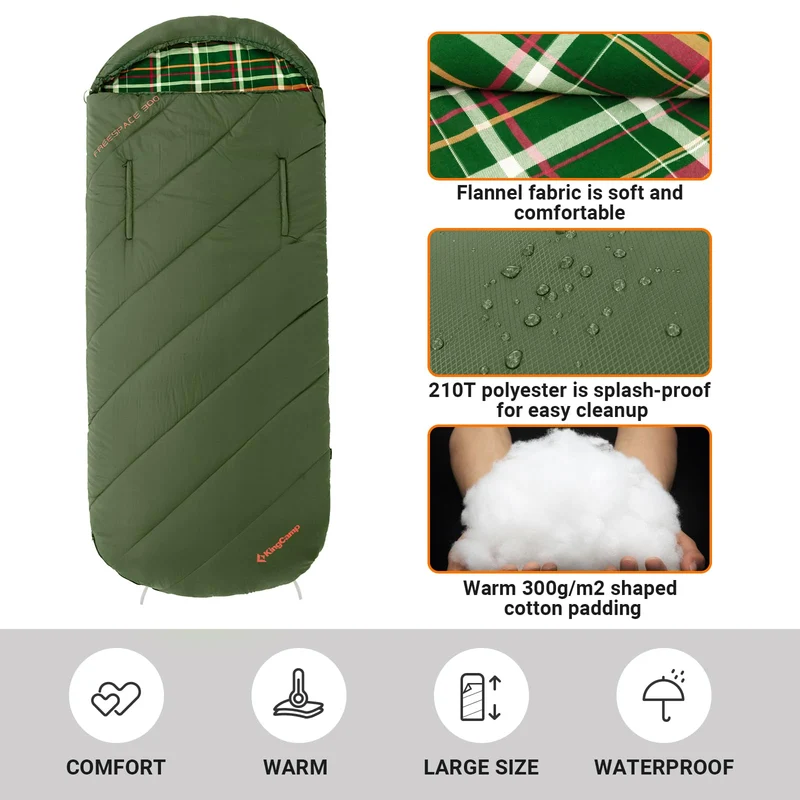 KingCamp FREESPACE 300 Wearable Sleeping Bag – Waterproof, Extra Wide Flannel Camping Sleeping Bag