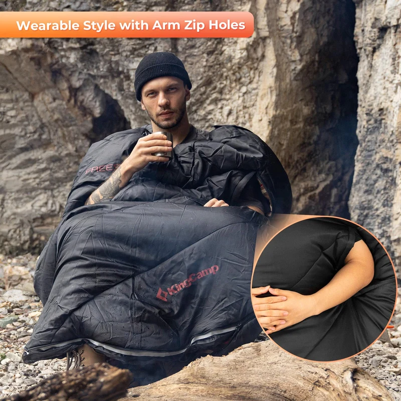 KingCamp FREESPACE 300 Wearable Sleeping Bag – Waterproof, Extra Wide Flannel Camping Sleeping Bag