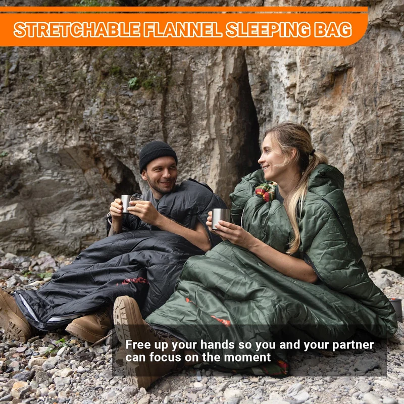 KingCamp FREESPACE 300 Wearable Sleeping Bag – Waterproof, Extra Wide Flannel Camping Sleeping Bag