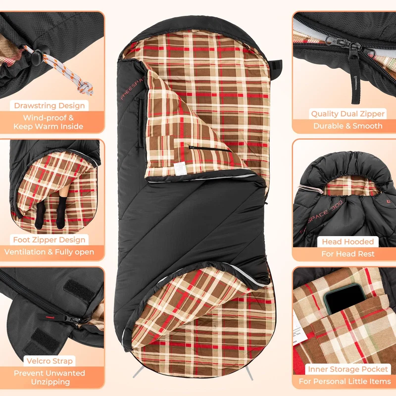 KingCamp FREESPACE 300 Wearable Sleeping Bag – Waterproof, Extra Wide Flannel Camping Sleeping Bag