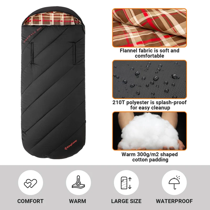 KingCamp FREESPACE 300 Wearable Sleeping Bag – Waterproof, Extra Wide Flannel Camping Sleeping Bag