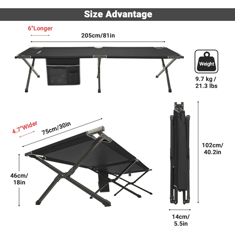 KingCamp BANYAN Steel Army Cot L Family Comfort Bed
