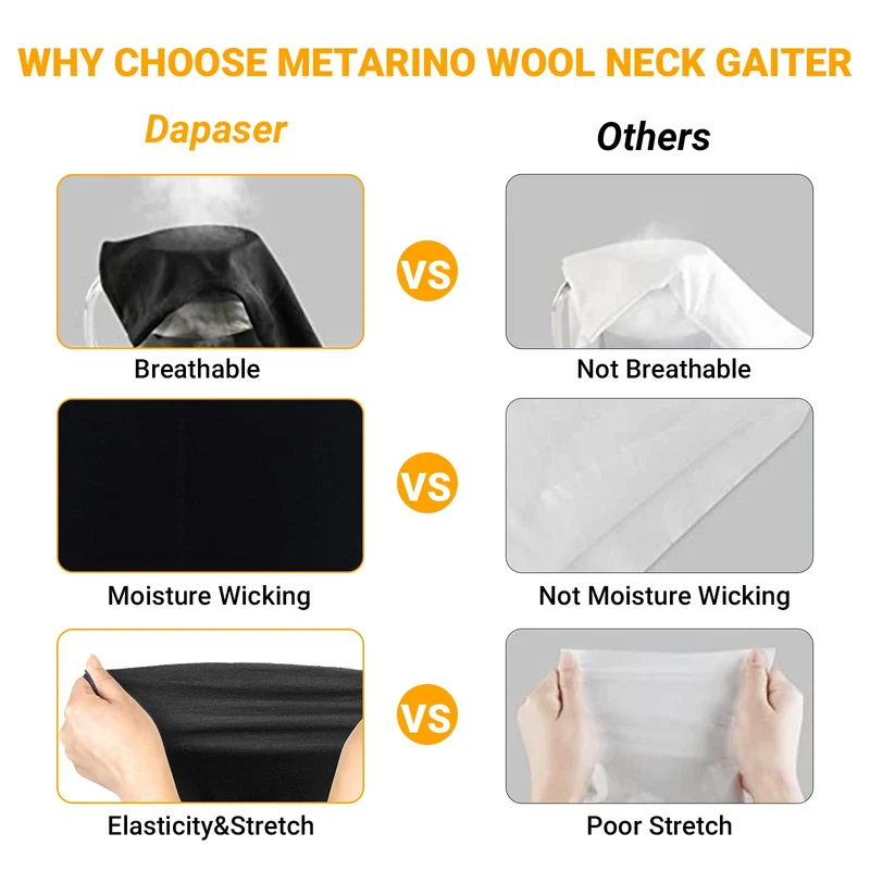 METARINO Blaclavas Wool Neck Gaiter