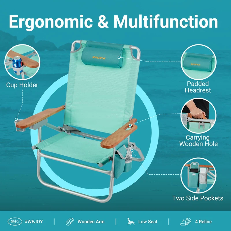 WEJOY Oversized Reclining 4 Positions Beach Chair