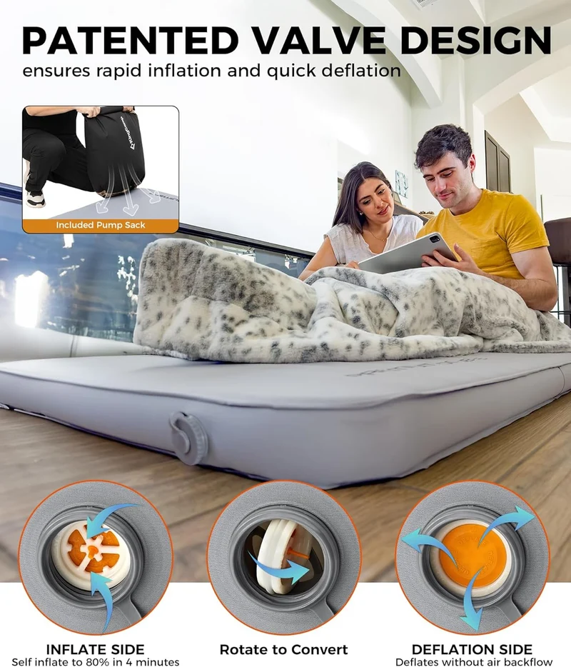 KingCamp PREMIUM SUPER 15 Double Self-Inflating Sleeping Pad | R-Value 15.5 Extreme Insulation, 5.9" Thick 2-Person Camping Mattress