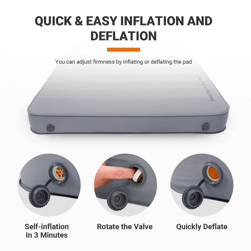 KingCamp PREMIUM SUPER 15 Double Self-Inflating Sleeping Pad | R-Value 15.5 Extreme Insulation, 5.9" Thick 2-Person Camping Mattress