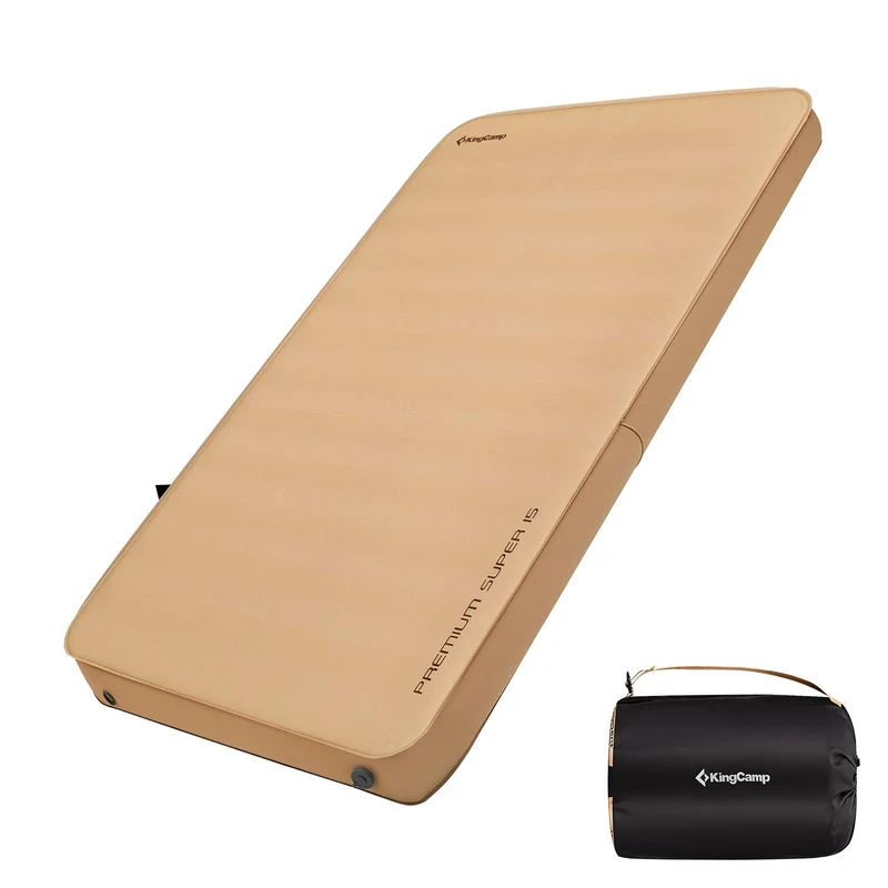 KingCamp PREMIUM SUPER 15 Double Self-Inflating Sleeping Pad | R-Value 15.5 Extreme Insulation, 5.9" Thick 2-Person Camping Mattress