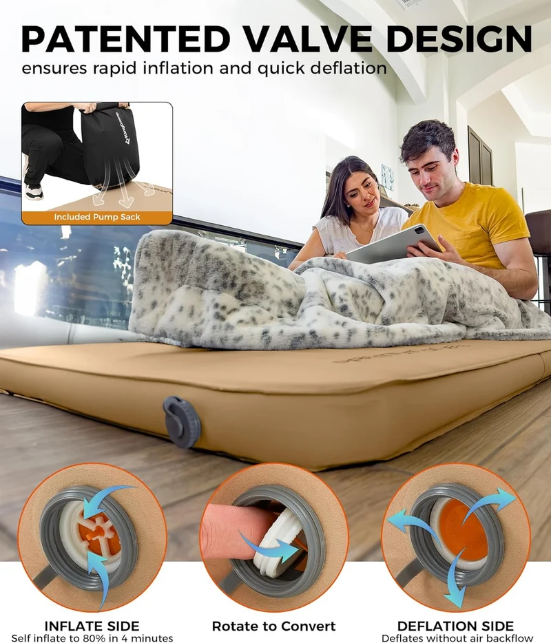 KingCamp PREMIUM SUPER 15 Double Self-Inflating Sleeping Pad | R-Value 15.5 Extreme Insulation, 5.9" Thick 2-Person Camping Mattress