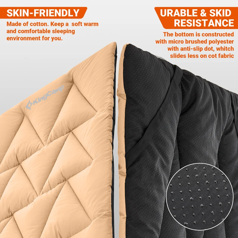 KingCamp CAMP PAD 350 Camping Cot Pad, Lightweight Quilted Sleeping Mat with Elastic Straps, Machine Washable, 75" x 25"