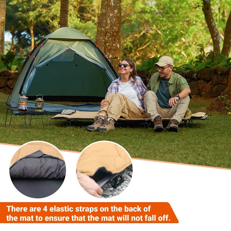KingCamp CAMP PAD 350 Camping Cot Pad, Lightweight Quilted Sleeping Mat with Elastic Straps, Machine Washable, 75" x 25"