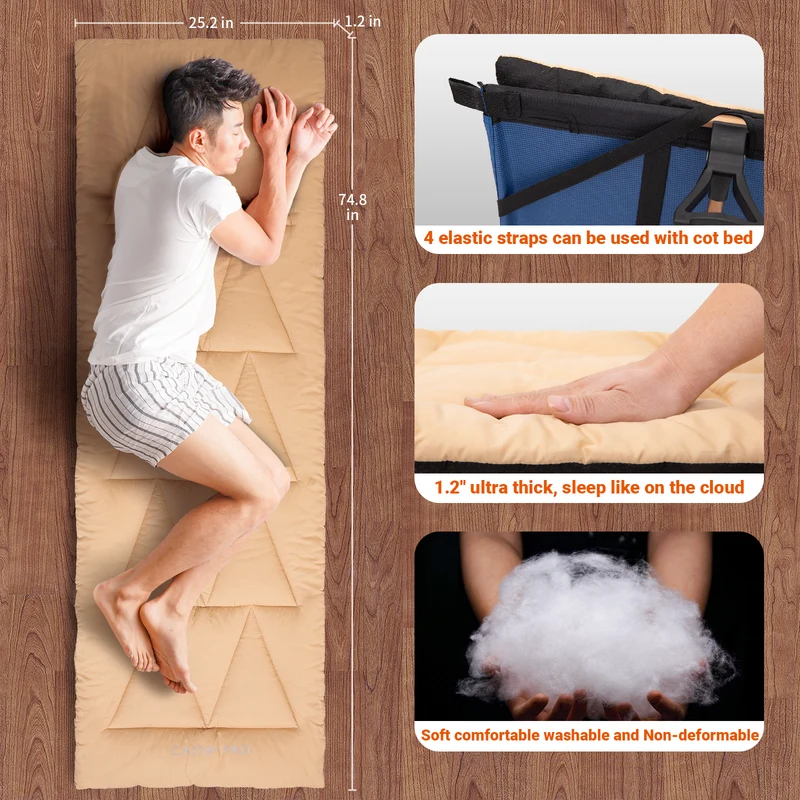 KingCamp CAMP PAD 350 Camping Cot Pad, Lightweight Quilted Sleeping Mat with Elastic Straps, Machine Washable, 75" x 25"
