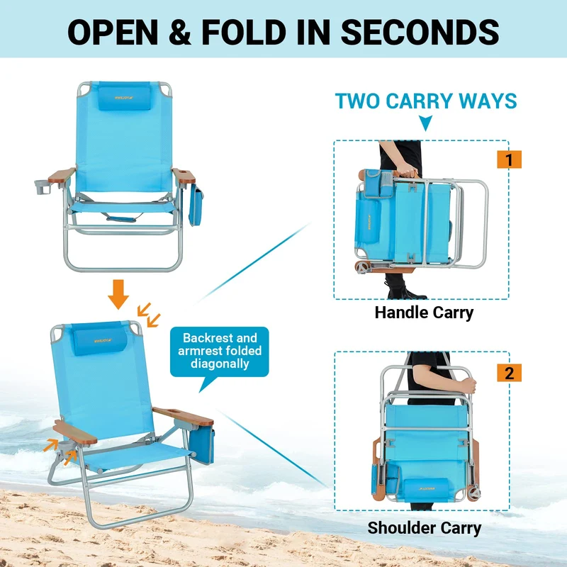 WEJOY Beach Chair With Wooden Armrest Set of 2