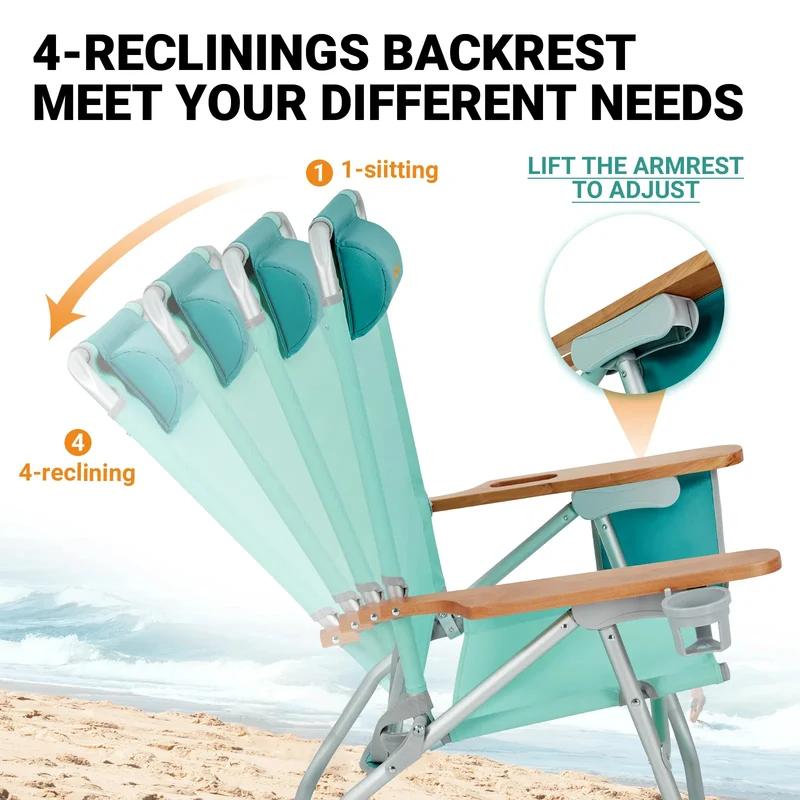 WEJOY Beach Chair With Wooden Armrest Set of 2