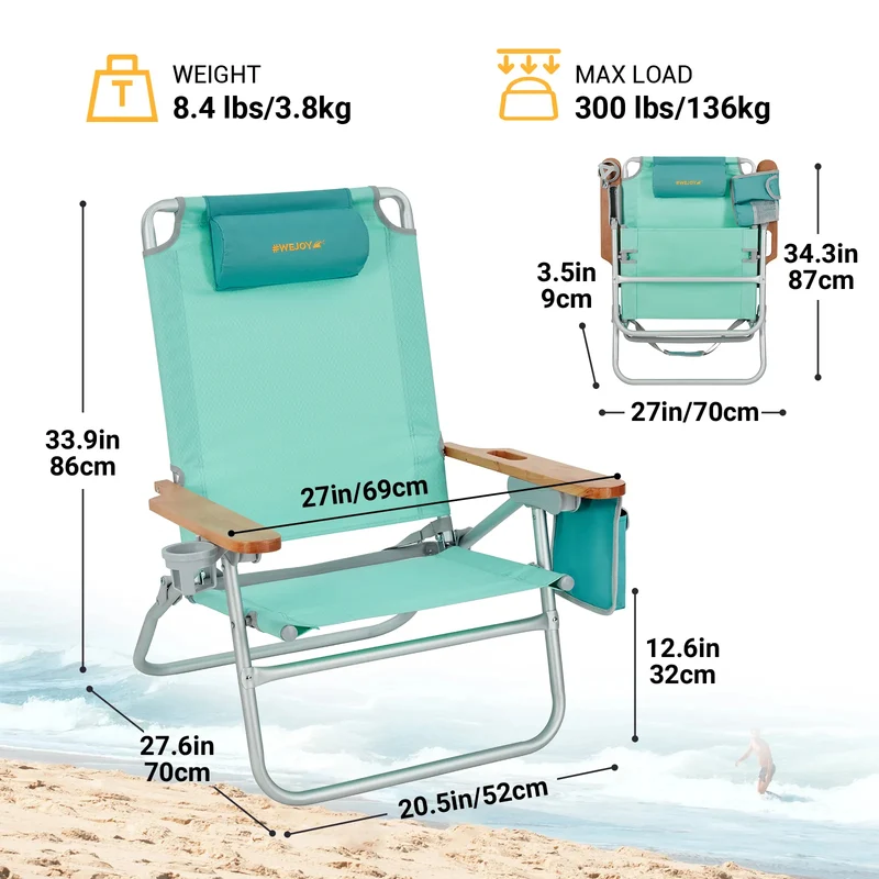 WEJOY Beach Chair With Wooden Armrest Set of 2