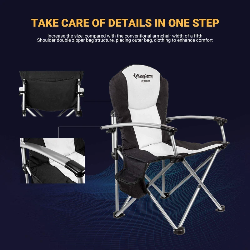 KingCamp Heavy Duty Steel Camping Chair with Zippered Backrest Pocket and Cooler Bag