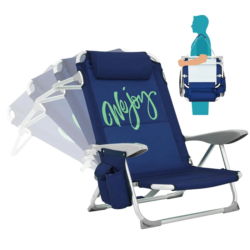 WEJOY Adjustable Beach Chair with Cup Holder and Padded Headrest