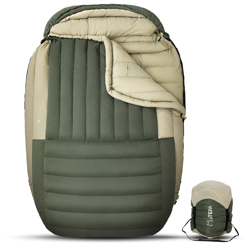 ATEPA PROMOTER 2000 Double Mummy Down Sleeping Bag, 650 Fill Power Duck Down 2-Person Sleeping Bag, 23°F ISO Comfort, YKK Zippers & Compression Sack